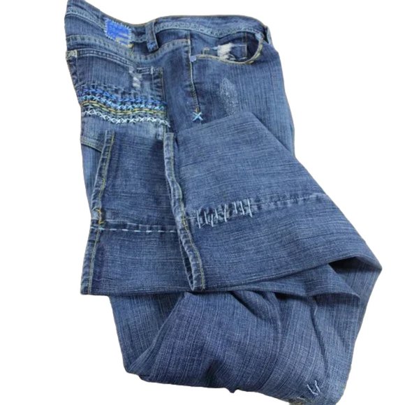 Pepe Jeans London Distressed Blue Fade Vintage Pocket Folk Art Boot, Size 12 - Picture 4 of 12